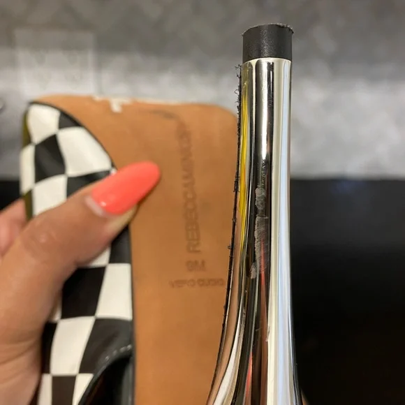 Rebecca minkoff leather Rio black white checkered heel oxfords lace up New - Picture 2 of 7